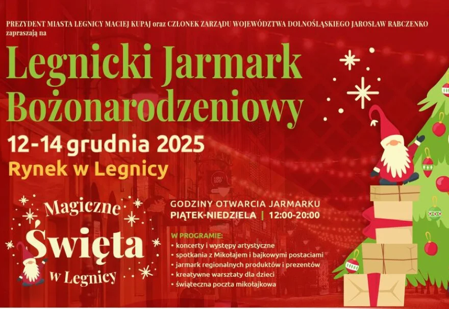 Świąteczna grafika promująca Legnicki Jarmark Bożonarodzeniowy