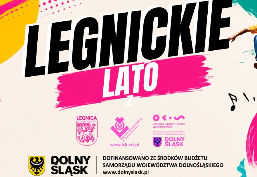 Grafika promująca cykl wydarzeń Lato w mieście z Legnickim Centrum Kultury